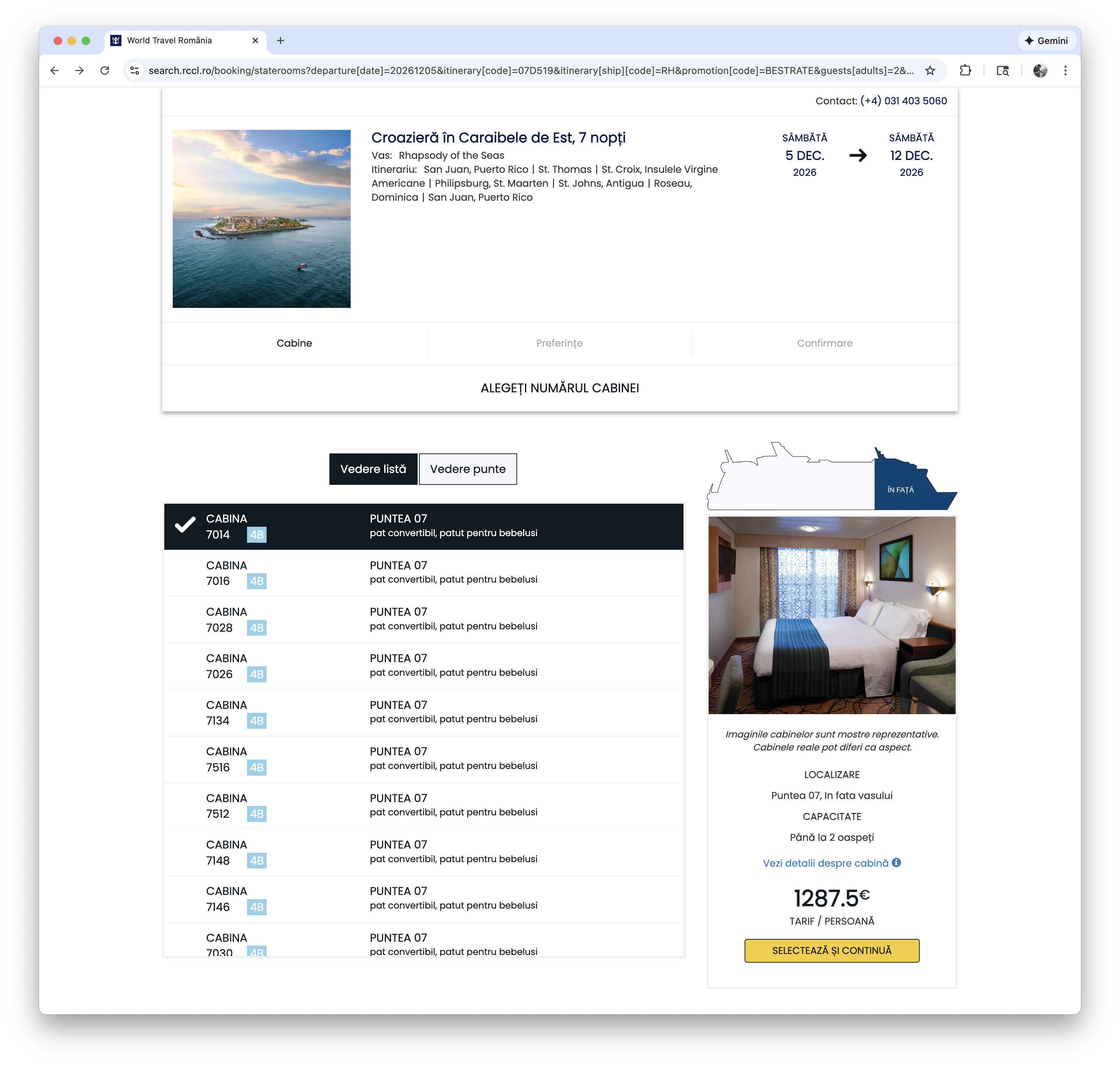 Stateroom selection on rccl.ro